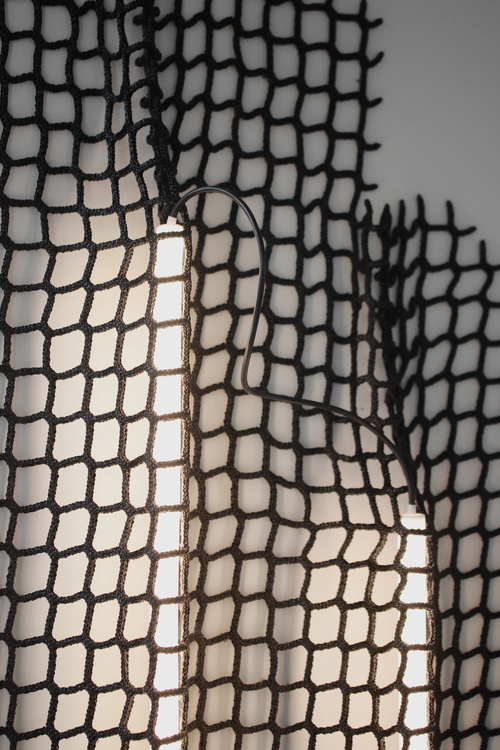 Iranzo Cloudy Lamp – sustainable collectible design sculpture in upcycled polypropylene net and epoxy resin, suspended light installation exploring memory and material reuse.