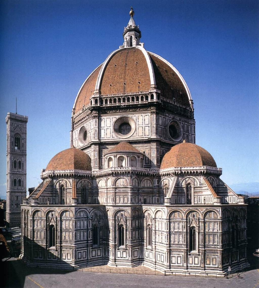 Brunelleschi’s dome of Florence Cathedral showing Renaissance architecture with its red-tiled dome and Italian Renaissance design details.